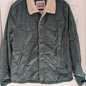 Levi's Sherpa Lined Corduroy Forest Green Warm Denim Jacket Men's XL NWOT